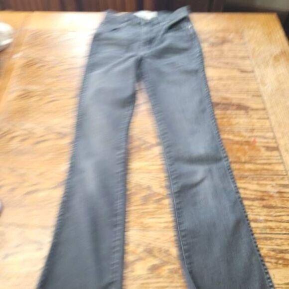 THE GREAT The Nerd Raw Hem Jeans In Black Kick Flare High Rise Straight sz 25 - Picture 2 of 5